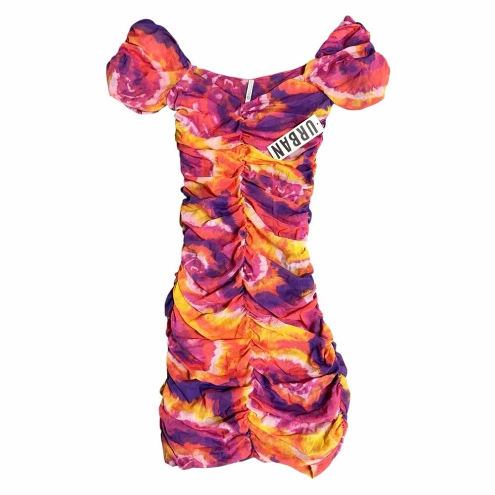 NEW Urban Outfitters Kailua Ruched Watercolor Mini Dress Size Large - Picture 6 of 10